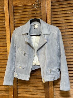 H&M Suede Moto Jacket - Light Blue